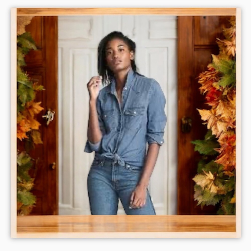 The Kooples Button Down Denim Shirt -Distressed Fade NWOT-Sz Xs​🍂​